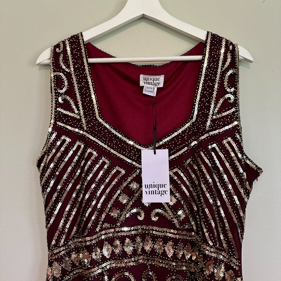Vintage style burgundy & gold flapper dress - Picture 3 of 4